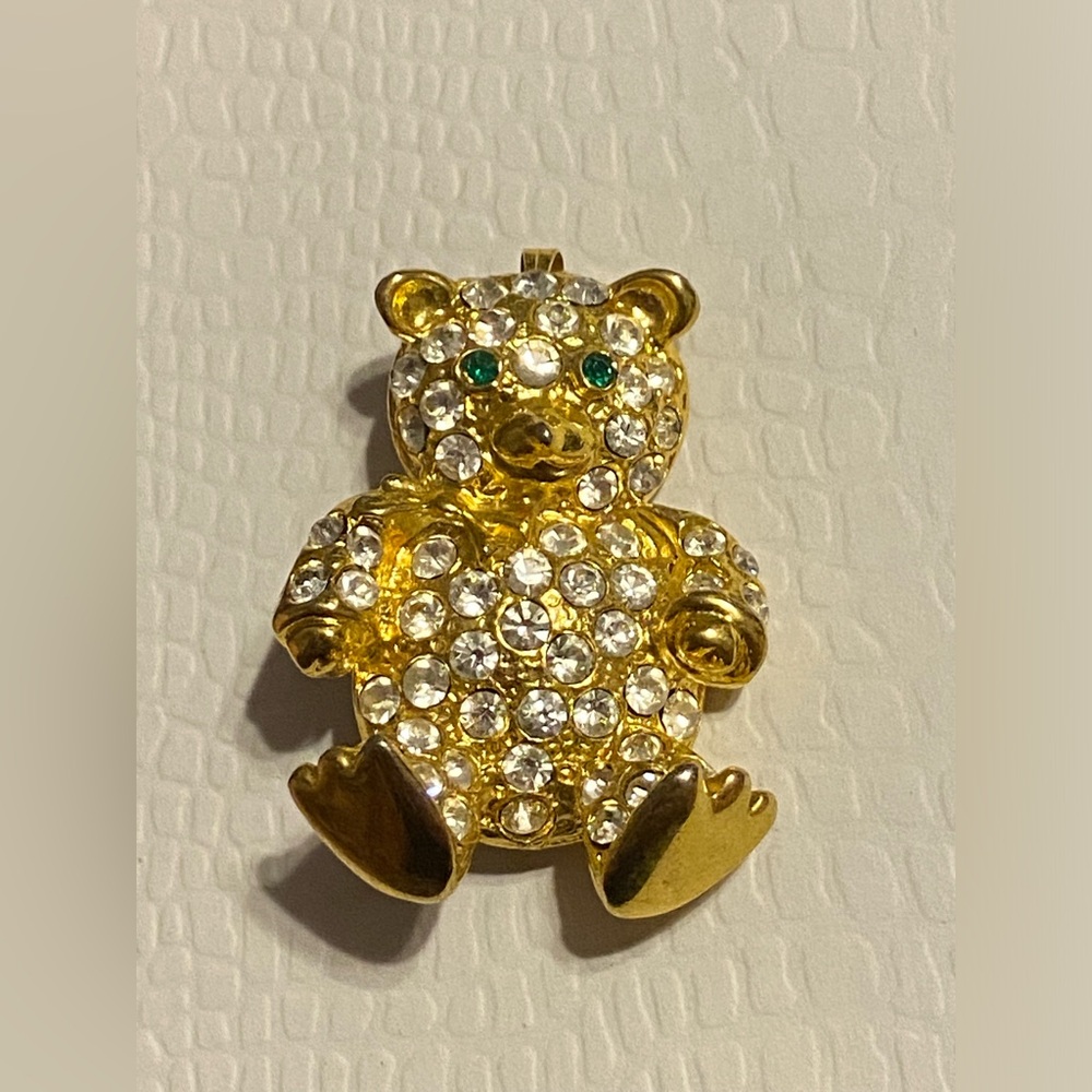 VTG Costume Rhinestone Teddy Bear Brooch Pendant Combo #6814